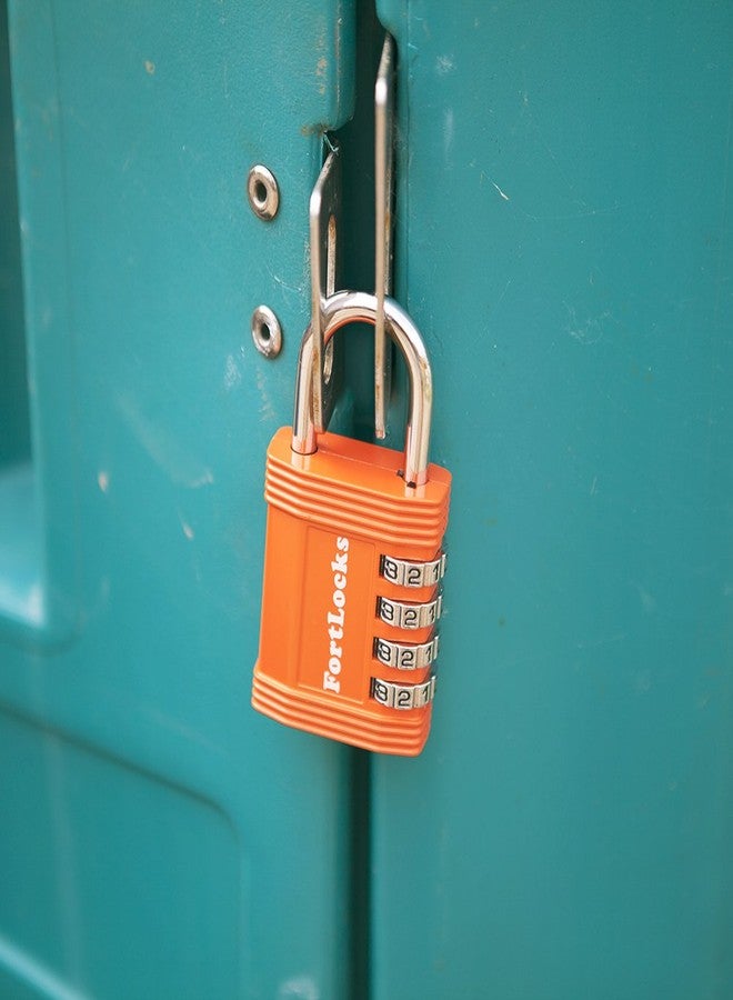 FortLocks Padlock - 4 Digit Combination Lock for Gym Outdoor & School Locker, Fence, Case & Shed - Heavy Duty Resettable Set Your Own Combo - Waterproof & Weatherproof (4 Pack - Orange) - Image 3