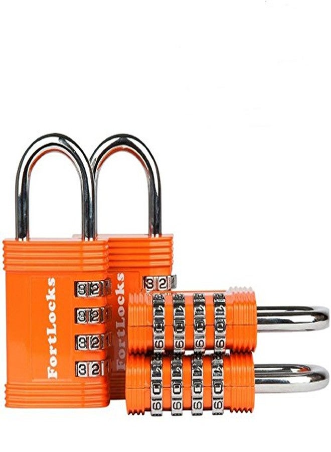 FortLocks Padlock - 4 Digit Combination Lock for Gym Outdoor & School Locker, Fence, Case & Shed - Heavy Duty Resettable Set Your Own Combo - Waterproof & Weatherproof (4 Pack - Orange) - Image 1
