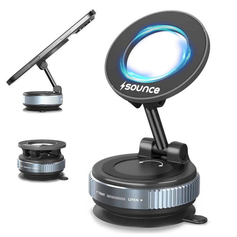Sounce Universal Magnetic Phone Mount with 360° Rotation and Cup, Designed for Hands-Free Use in Cars, Home Gyms, Mirrors, and Showers, Compatible with All Smartphones – Extended - Image 1