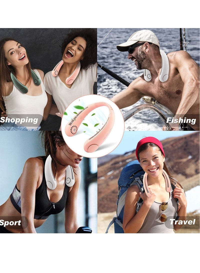Portable Neck Fan, Hands Free Bladeless Cooling Hanging Fan, 3000mAh Rechargeable Mini Fan, 3 Speeds-Personal Air Conditioner for Outdoor, Travel, Office, Running...(Pink) - Image 2