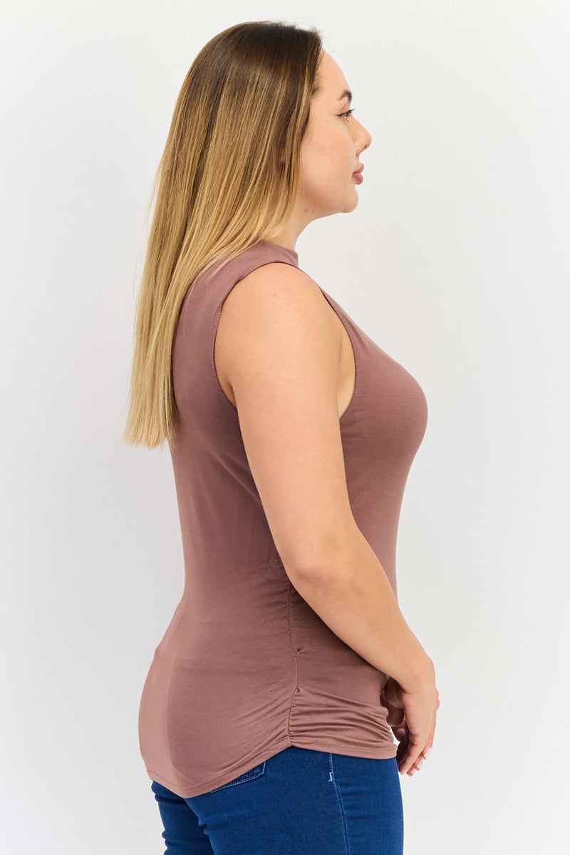 bebe تي شيرت نسائي بلا أكمام بتصميم دائري، بني - Image 2