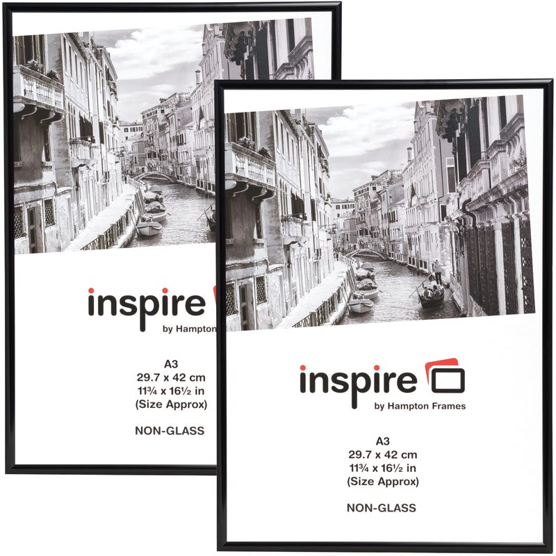 Hampton Frames BACKLOADER A3 Black Poster Frame Acrylic NonGlass Pack of 2