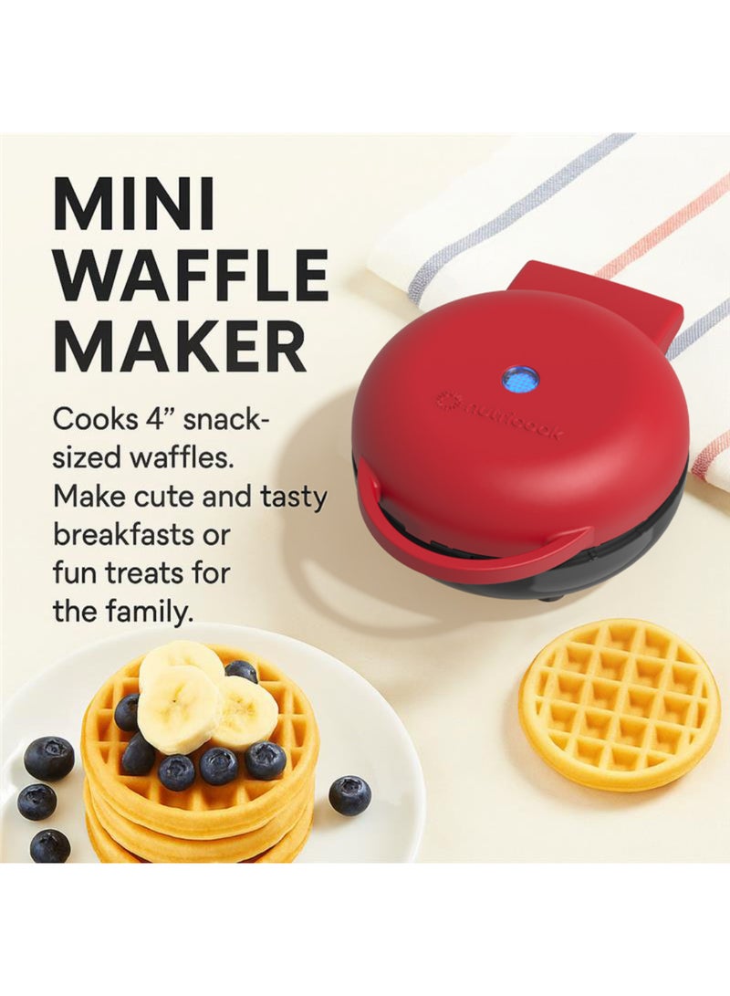 nutricook Mini Waffle Maker with Quick Heating, Ceramic Coated, Toxin-free, made without PTFEs, PFOAs & other PFAs for Safer & Healthier Cooking, Easy to Clean, Perfect for Kids and Families, 2-Year Warranty 420 W NC-WM100R Red - Image 2