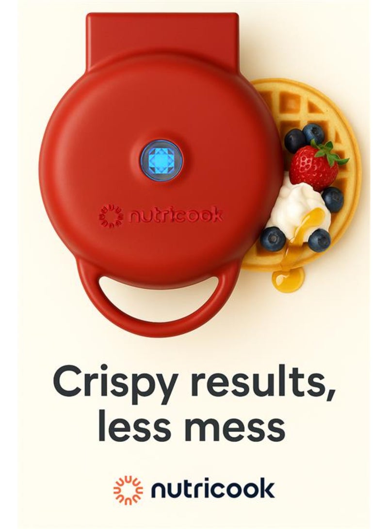 nutricook Mini Waffle Maker with Quick Heating, Ceramic Coated, Toxin-free, made without PTFEs, PFOAs & other PFAs for Safer & Healthier Cooking, Easy to Clean, Perfect for Kids and Families, 2-Year Warranty 420 W NC-WM100R Red - Image 5