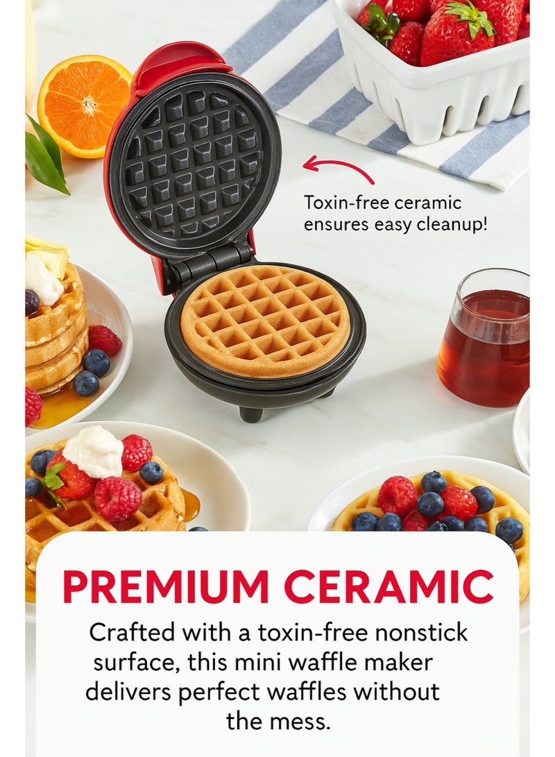 nutricook Mini Waffle Maker with Quick Heating, Ceramic Coated, Toxin-free, made without PTFEs, PFOAs & other PFAs for Safer & Healthier Cooking, Easy to Clean, Perfect for Kids and Families, 2-Year Warranty 420 W NC-WM100R Red - Image 3