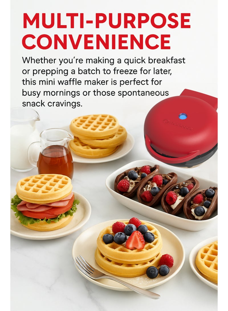 nutricook Mini Waffle Maker with Quick Heating, Ceramic Coated, Toxin-free, made without PTFEs, PFOAs & other PFAs for Safer & Healthier Cooking, Easy to Clean, Perfect for Kids and Families, 2-Year Warranty 420 W NC-WM100R Red - Image 4