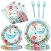gisgfim 96 Pcs Under The Sea Plates and Napkins Party Supplies Ocean Birthday Party Tableware Set Ocean Animal Underwater Sea Life Party Decorations Favors for Birthday Shower for 24 Guests - Image 3
