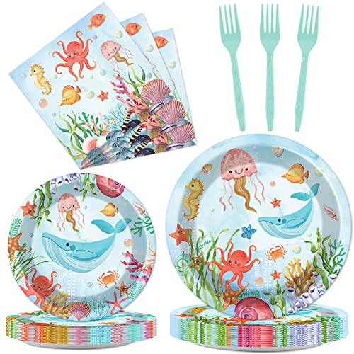 gisgfim 96 Pcs Under The Sea Plates and Napkins Party Supplies Ocean Birthday Party Tableware Set Ocean Animal Underwater Sea Life Party Decorations Favors for Birthday Shower for 24 Guests - Image 1