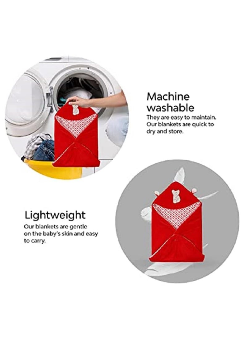 Wavva Wavva 3in1 Hooded Baby Blanket Wrapper Unisex Towel All Season Soft Swaddle Nursing Gift Foldable Blanket TravelFriendly Quilts for New Born Baby Boys and Girls Red  - Image 4
