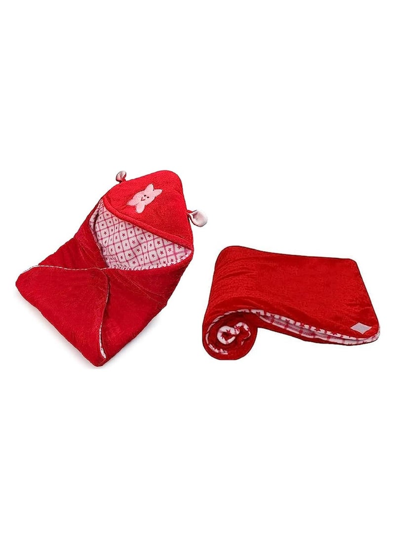 Wavva Wavva 3in1 Hooded Baby Blanket Wrapper Unisex Towel All Season Soft Swaddle Nursing Gift Foldable Blanket TravelFriendly Quilts for New Born Baby Boys and Girls Red  - Image 3