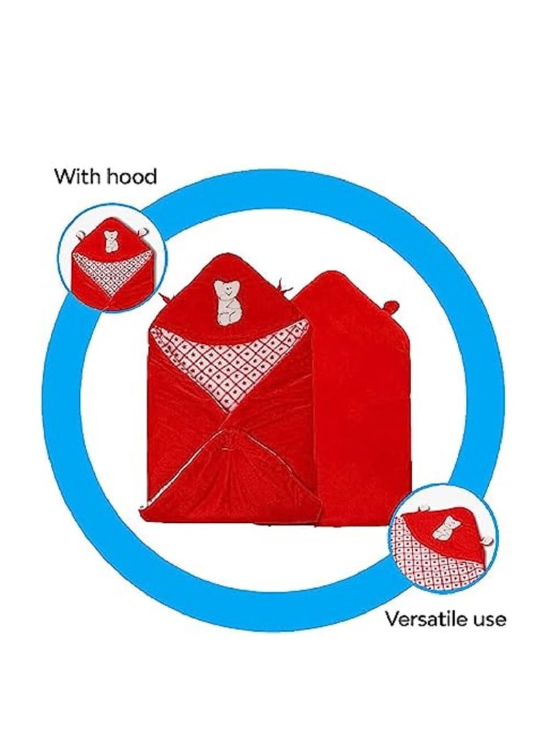 Wavva Wavva 3in1 Hooded Baby Blanket Wrapper Unisex Towel All Season Soft Swaddle Nursing Gift Foldable Blanket TravelFriendly Quilts for New Born Baby Boys and Girls Red  - Image 5