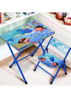 Kids Folding Table 1 Chair Set Portable Study Desk Cartoon Themed Educational Furniture Easy Fold Storage Ideal Snacks Art Homework Learning Nursery Growing with Your Baby Child