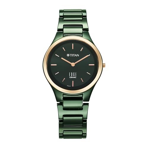Edge Titan Edge Bicolour Quartz Analog Green Dial Green Ceramic Strap Watch for Women/NT2653KC12 - Image 1