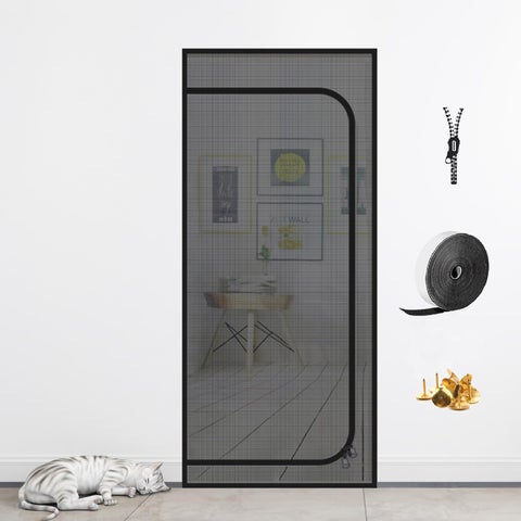 DOOREASY Cat Screen Door Upgraded Pet Door Mesh Screen Prevent Cats Dogs from Running Out Cat Resistant Screen Door with Zipper Closure Easy Install Fits Doors Up to 36x96