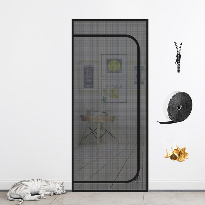 DOOREASY DOOREASY Cat Screen Door Upgraded Pet Door Mesh Screen Prevent Cats Dogs from Running Out Cat Resistant Screen Door with Zipper Closure Easy Install Fits Doors Up to 36x96 