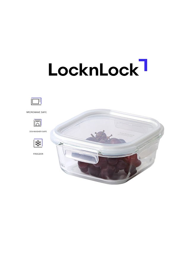 LocknLock حاوية طعام زجاجية مربعة قابلة للتكديس من لوكن لوك سعة 800 مل، محكمة الإغلاق مع غطاء قفل من 4 جوانب، آمنة للاستخدام في الميكروويف، الفريزر وغسالة الصحون، تخزين زجاجي قابل للتكديس لتحضير الوجبات وبقايا الطعام - Image 1