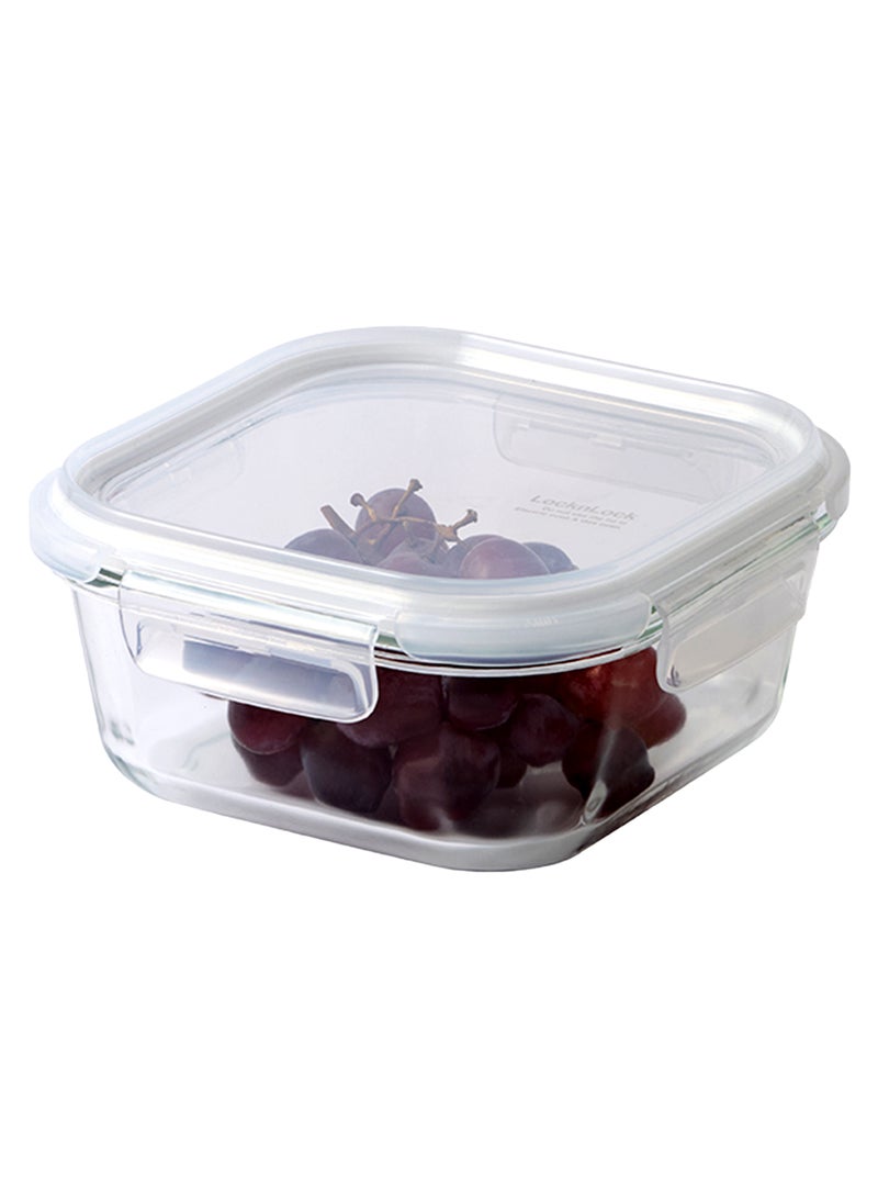 LocknLock Stackable Tempered Glass Square Food Container 800ml , Airtight with 4-Side Locking Lid, Microwave, Freezer & Dishwasher Safe, Stackable Glass Storage for Meal Prep & Leftovers