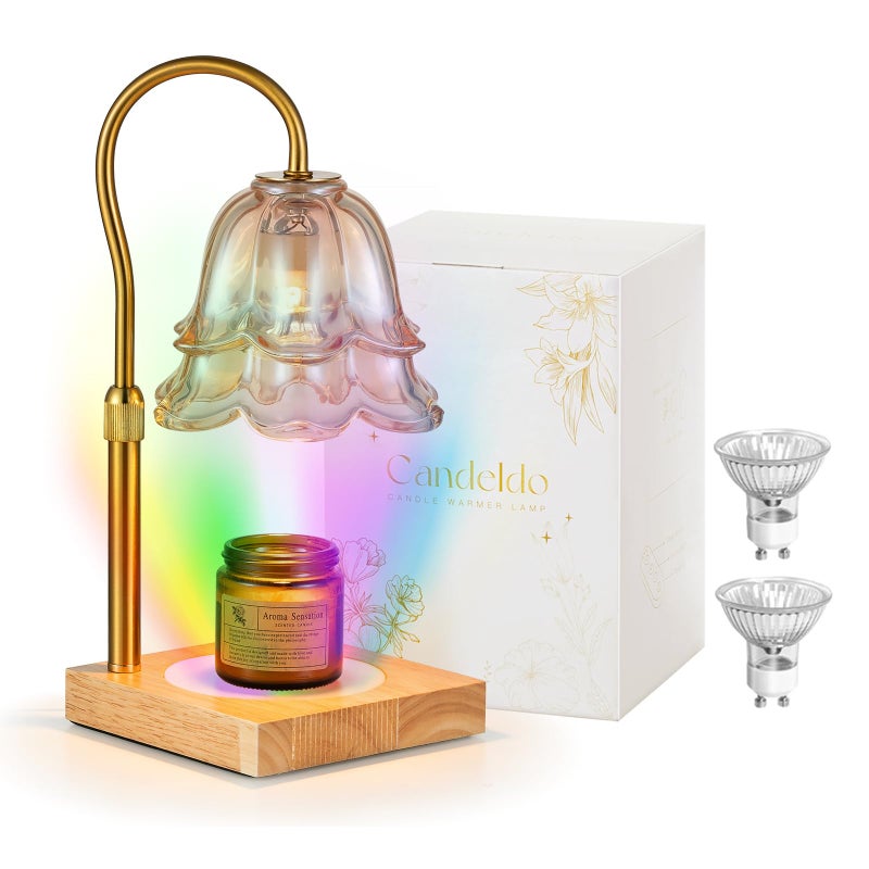 Candeldo Candle Warmer Lamp with Timer: 7 Colors LED Changing Flower Candle Warmers with 2 Blubs Dimmable Wax Melt Home Decor Birthday Mom Birthday Gift for Women - Image 1