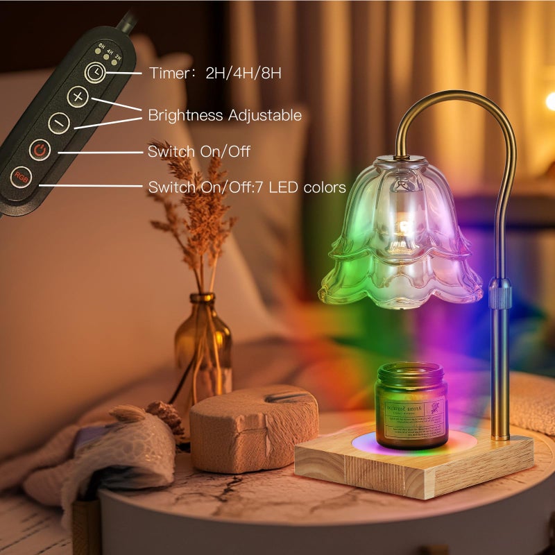 Candeldo Candle Warmer Lamp with Timer: 7 Colors LED Changing Flower Candle Warmers with 2 Blubs Dimmable Wax Melt Home Decor Birthday Mom Birthday Gift for Women - Image 5