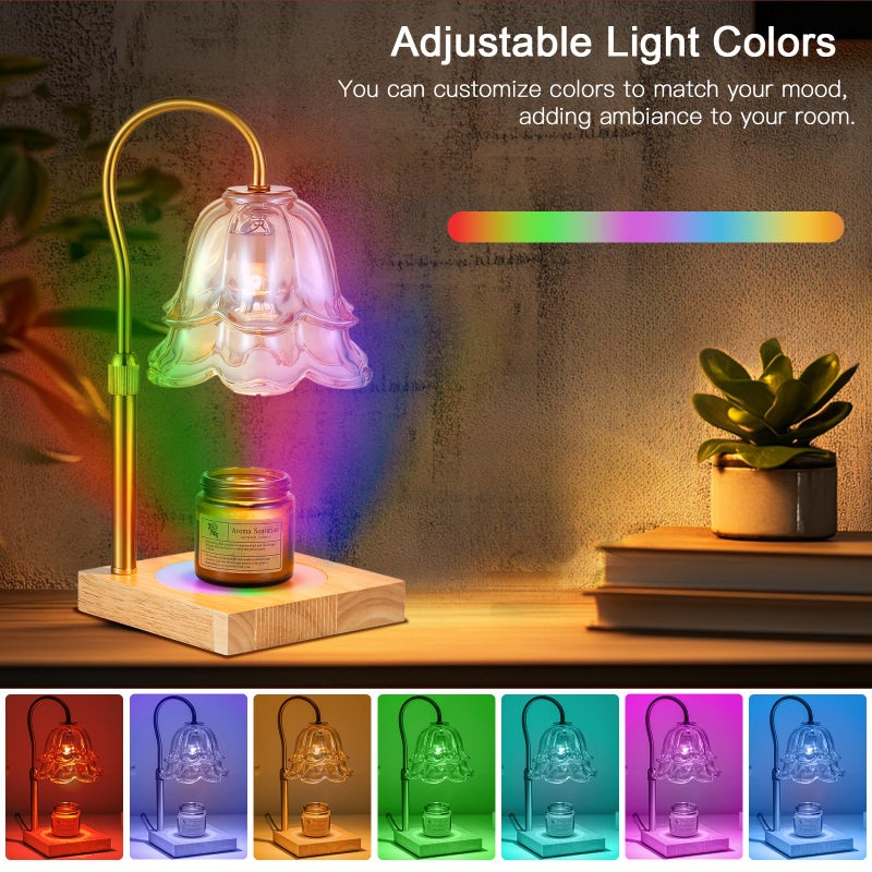 Candeldo Candle Warmer Lamp with Timer: 7 Colors LED Changing Flower Candle Warmers with 2 Blubs Dimmable Wax Melt Home Decor Birthday Mom Birthday Gift for Women - Image 3