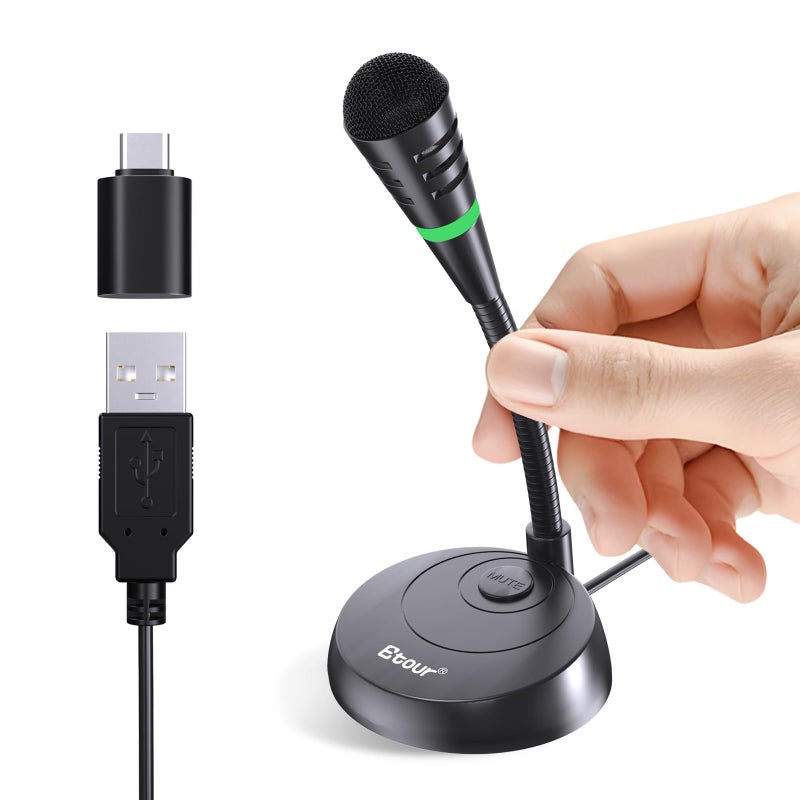 Etour Mic for Mac mini m4, USB C Microphone, Plug &Play Desktop Cardioid Condenser External Small Computer Mic for Laptop, Mute Button, for Windows, MacBook Pro/Air, for Recording, Dictation/Meeting - Image 1