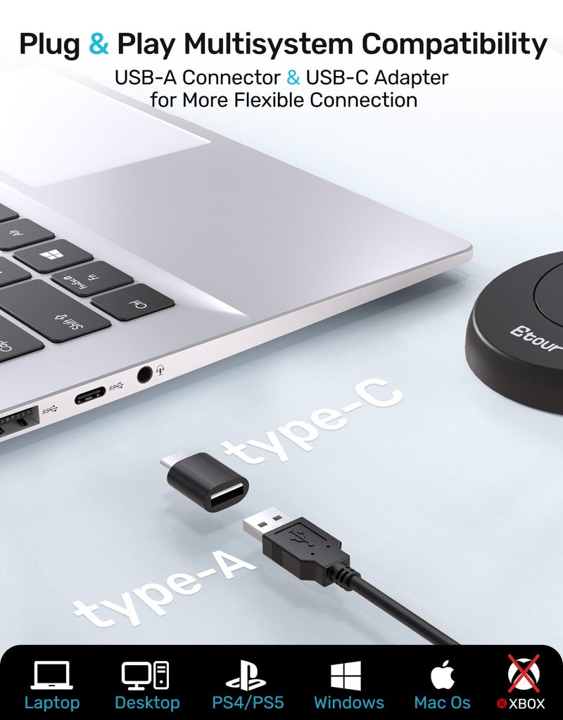 Etour Mic for Mac mini m4, USB C Microphone, Plug &Play Desktop Cardioid Condenser External Small Computer Mic for Laptop, Mute Button, for Windows, MacBook Pro/Air, for Recording, Dictation/Meeting - Image 3