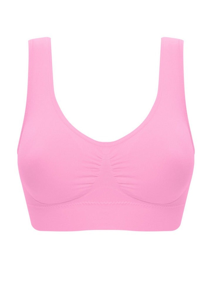 AROAQ Women Sports Bra, Fitness Sports Yoga Bra with Removable Padding,  Double-layer Seamless  Sports Bra without Rims, Comfortable Soft Bra for Workouts Running Yoga Trainings, (Size M, Pink)  - Image 1