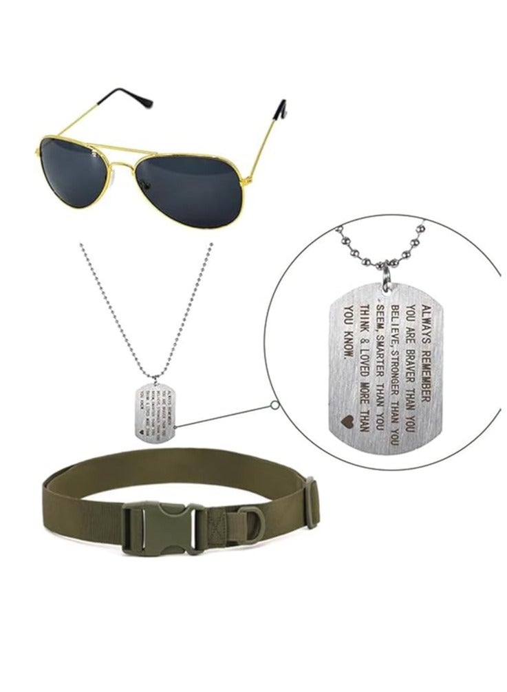 Kids Costume for Kid Boys and Girls, Pretend Dress up Role Play 4 pcs Set, Fighter Pilot Costume, Air Force Flight Suit with sunglasses, Pendant, Belt (3-8 Years, 80-110cm) - Image 2