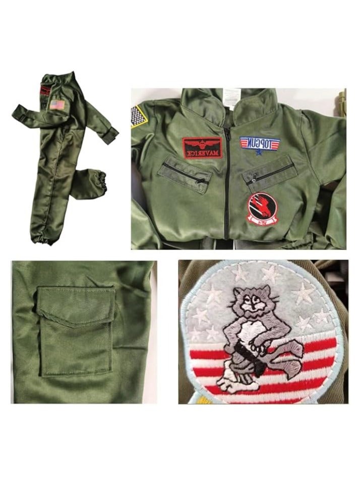 Kids Costume for Kid Boys and Girls, Pretend Dress up Role Play 4 pcs Set, Fighter Pilot Costume, Air Force Flight Suit with sunglasses, Pendant, Belt (3-8 Years, 80-110cm) - Image 5