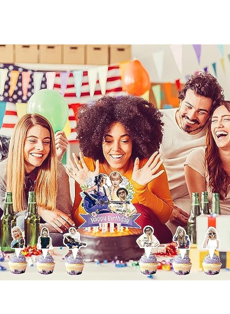 KASTWAVE 25pcs Taylor Singer Cake Decorations, Personalised Cake Topper, Taylor Cupcake Toppers, with 1pcs Cake Topper and 24pcs Cupcake Toppers for Swift Birthday Party Supplies - Image 3