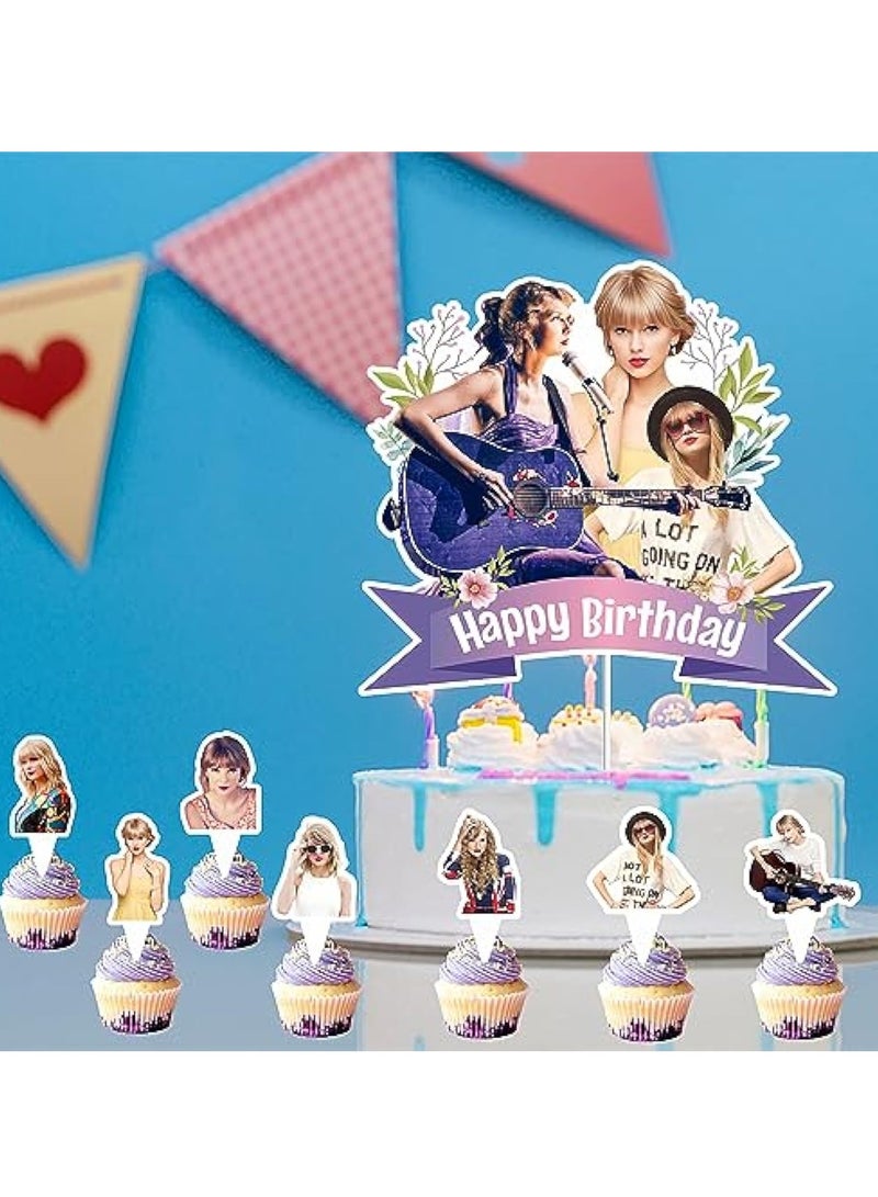 KASTWAVE 25pcs Taylor Singer Cake Decorations, Personalised Cake Topper, Taylor Cupcake Toppers, with 1pcs Cake Topper and 24pcs Cupcake Toppers for Swift Birthday Party Supplies - Image 4