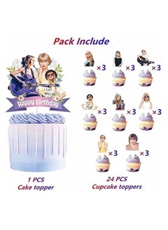 KASTWAVE 25pcs Taylor Singer Cake Decorations, Personalised Cake Topper, Taylor Cupcake Toppers, with 1pcs Cake Topper and 24pcs Cupcake Toppers for Swift Birthday Party Supplies  - Image 5