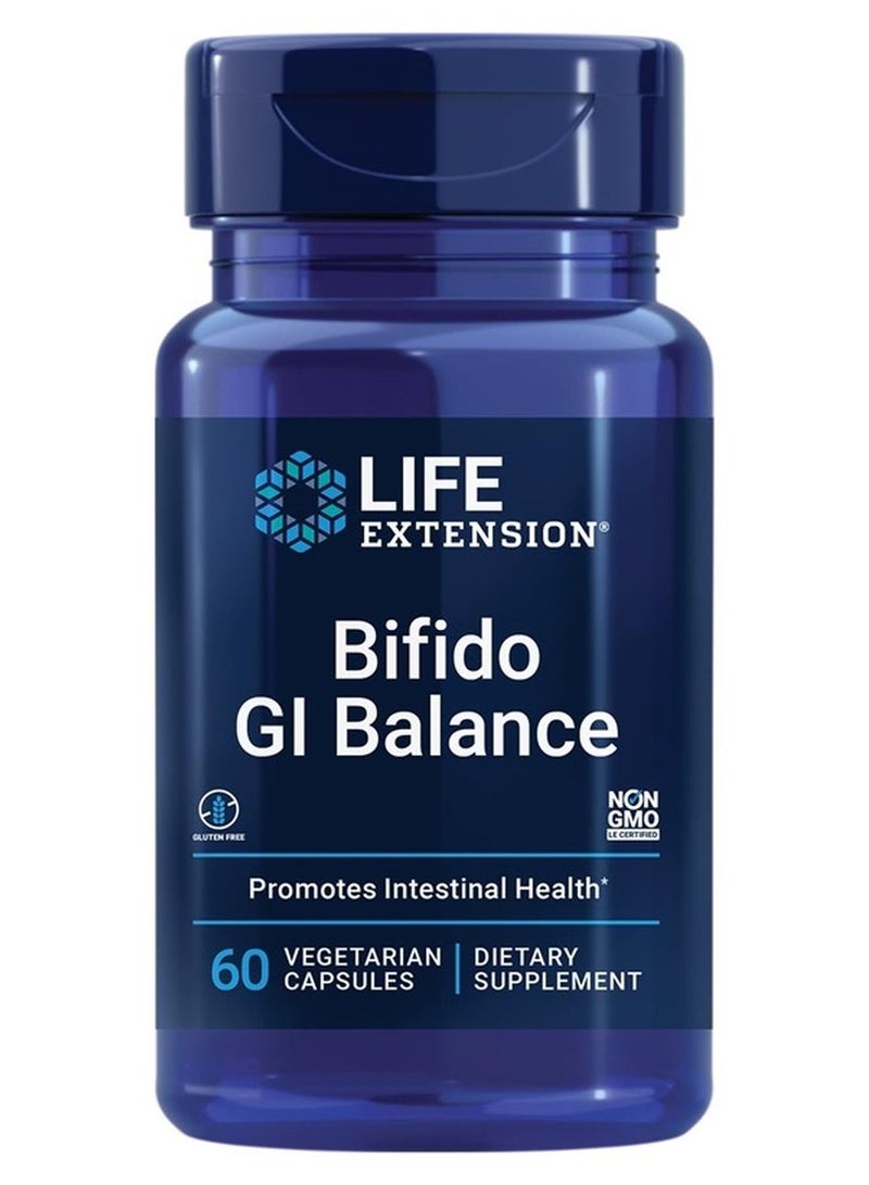 Life Extension بيفيدو جي آي بالانس - بروبيوتيك بيفيدوبكتيريوم لونغوم BB536 (2 مليار CFU) مكمل – دعم صحة الأمعاء والصحة الهضمية – خالي من الجلوتين، نباتي – 60 كبسولة - Image 1