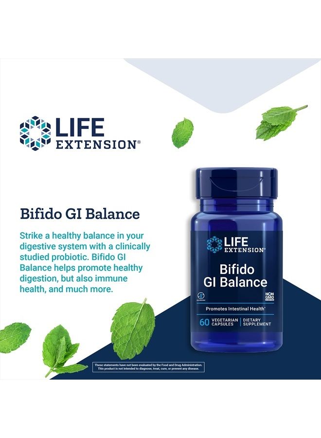 Life Extension بيفيدو جي آي بالانس - بروبيوتيك بيفيدوبكتيريوم لونغوم BB536 (2 مليار CFU) مكمل – دعم صحة الأمعاء والصحة الهضمية – خالي من الجلوتين، نباتي – 60 كبسولة - Image 4