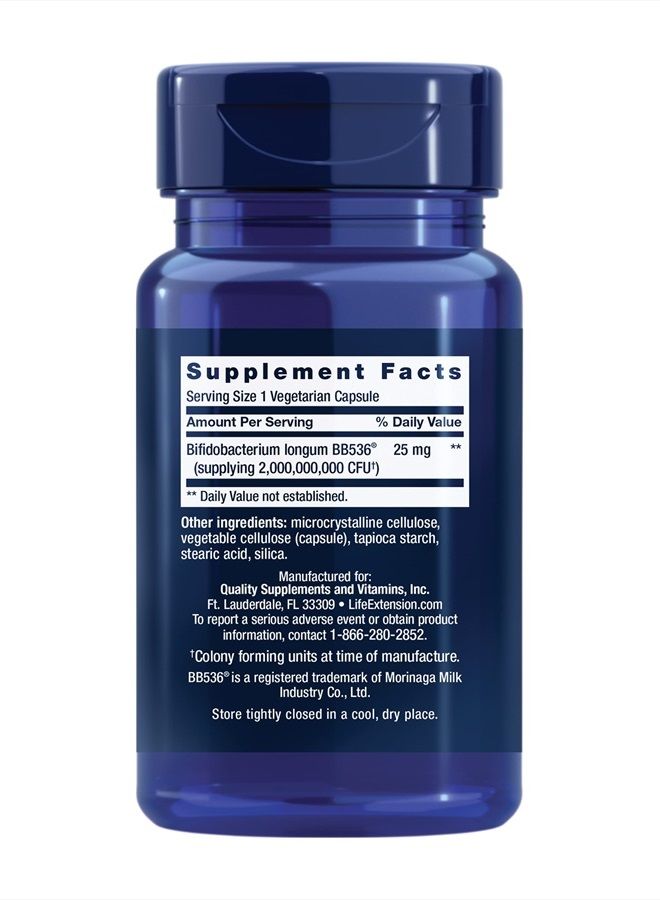 Life Extension بيفيدو جي آي بالانس - بروبيوتيك بيفيدوبكتيريوم لونغوم BB536 (2 مليار CFU) مكمل – دعم صحة الأمعاء والصحة الهضمية – خالي من الجلوتين، نباتي – 60 كبسولة - Image 2