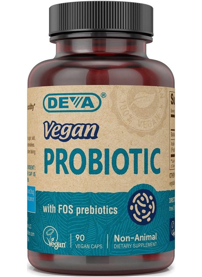 Deva Vegan Probiotic with FOS Prebiotics Supplement - 2 Billion CFU with 100 MG of Prebiotics Per Serving for Men & Women - Non-Dairy Gluten Free - Naturally Shelf Stable - 90 Capsules  - Image 1