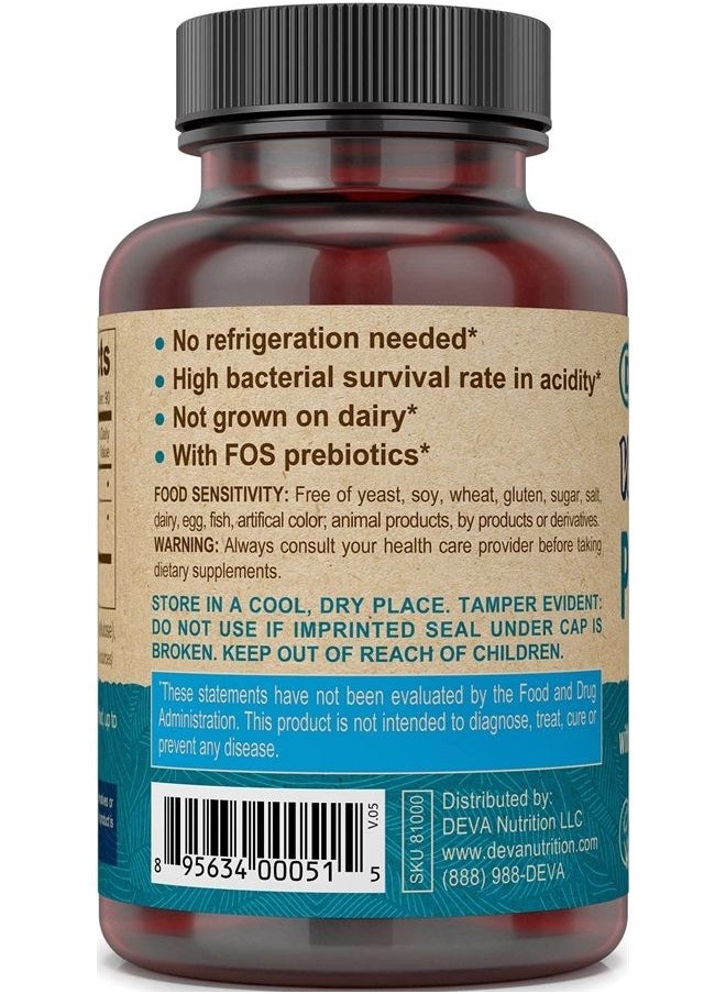 Deva Vegan Probiotic with FOS Prebiotics Supplement - 2 Billion CFU with 100 MG of Prebiotics Per Serving for Men & Women - Non-Dairy Gluten Free - Naturally Shelf Stable - 90 Capsules  - Image 3