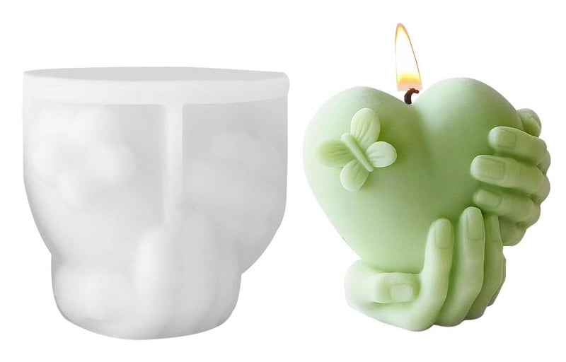 FirstTry Candle Mold I 3D Fondant Holding Love Heart Shape Silicone Epoxy Casting Mould I for DIY Handmade Ornament Cake Décor Aromatherapy Plaster Soap Resin Art Craft Making Home Party Decoration - Image 1