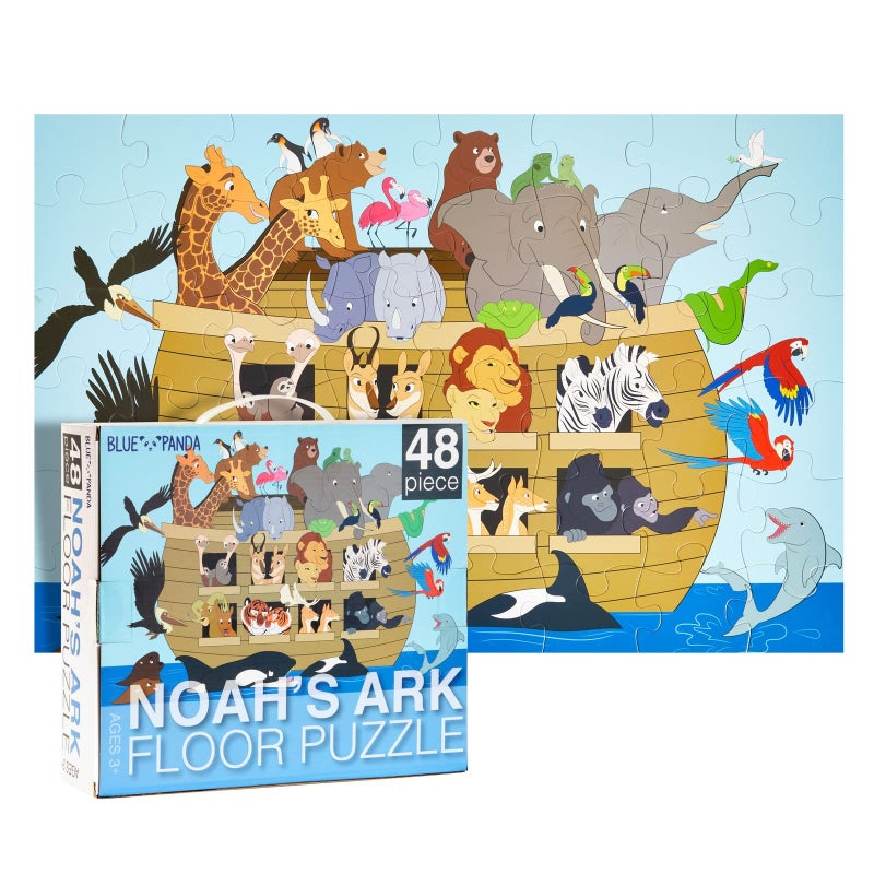 بلو باندا Blue Panda 48 قطعة عملاقة Noahs Ark Ark Jigsaw Faulls للأطفال الذين تتراوح أعمارهم بين 3-5 و 4-8 بلغاز طابق حيوانات جامبو للتعلم قبل المدرسة (2 × 3 أقدام) - Image 1