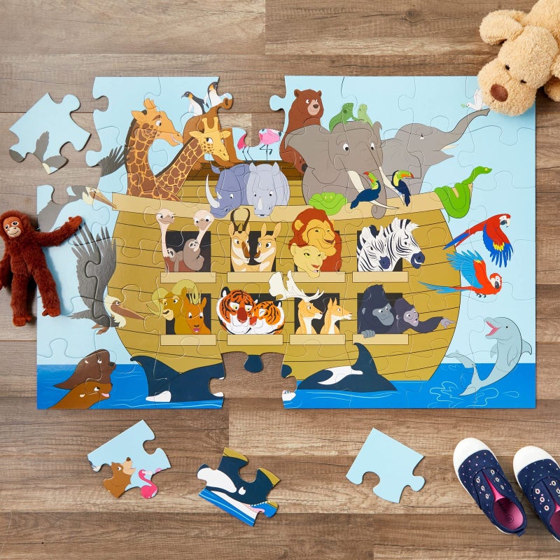 بلو باندا Blue Panda 48 قطعة عملاقة Noahs Ark Ark Jigsaw Faulls للأطفال الذين تتراوح أعمارهم بين 3-5 و 4-8 بلغاز طابق حيوانات جامبو للتعلم قبل المدرسة (2 × 3 أقدام) - Image 2