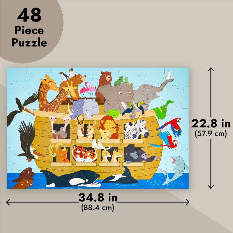 بلو باندا Blue Panda 48 قطعة عملاقة Noahs Ark Ark Jigsaw Faulls للأطفال الذين تتراوح أعمارهم بين 3-5 و 4-8 بلغاز طابق حيوانات جامبو للتعلم قبل المدرسة (2 × 3 أقدام) - Image 3