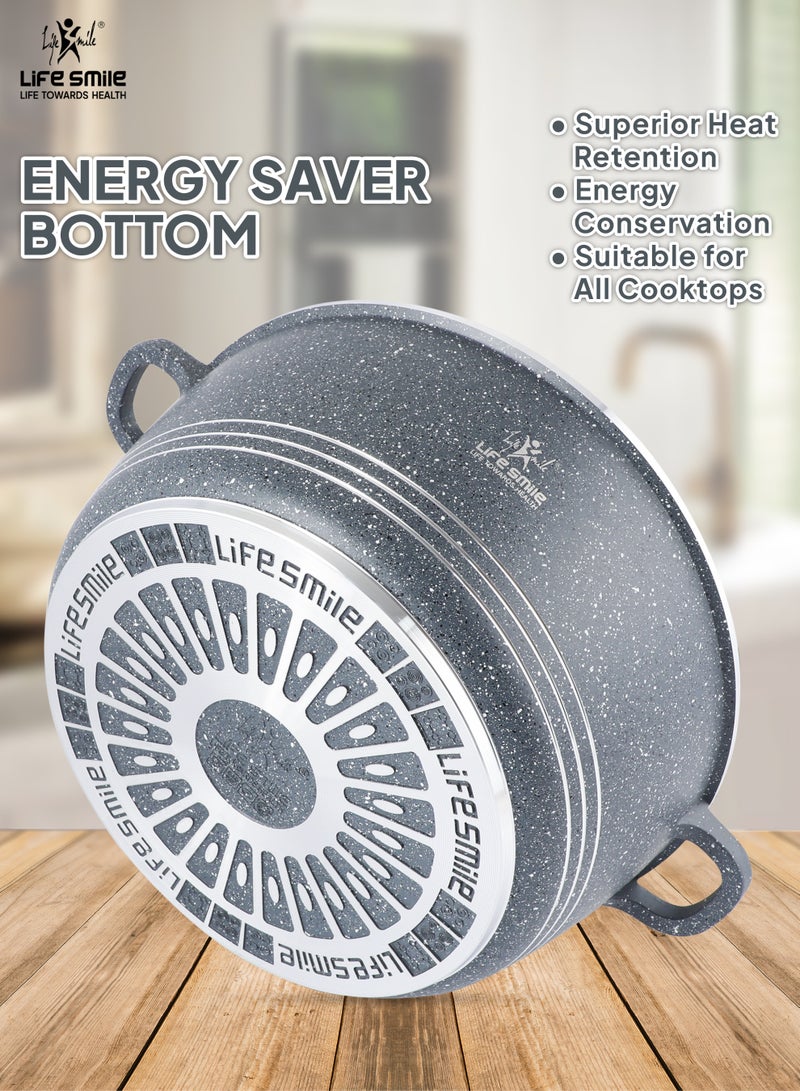 Life Smile 9 Piece Granite Cookware Set, Non-Stick,1x20cm Casserole with lid, 1x24cm Casserole with lid,1x28cm Casserole with lid,1x20cm Frypan with lid,1x24cm Frypan with lid,1x28cm Frypan with lid,Oven Safe Kitchen Cooking Set - Image 2