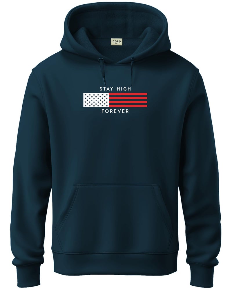 ADRO Men's Cotton Blend Neck Hooded Sweatshirt (H24-FLAG-SB_Teal - Image 1