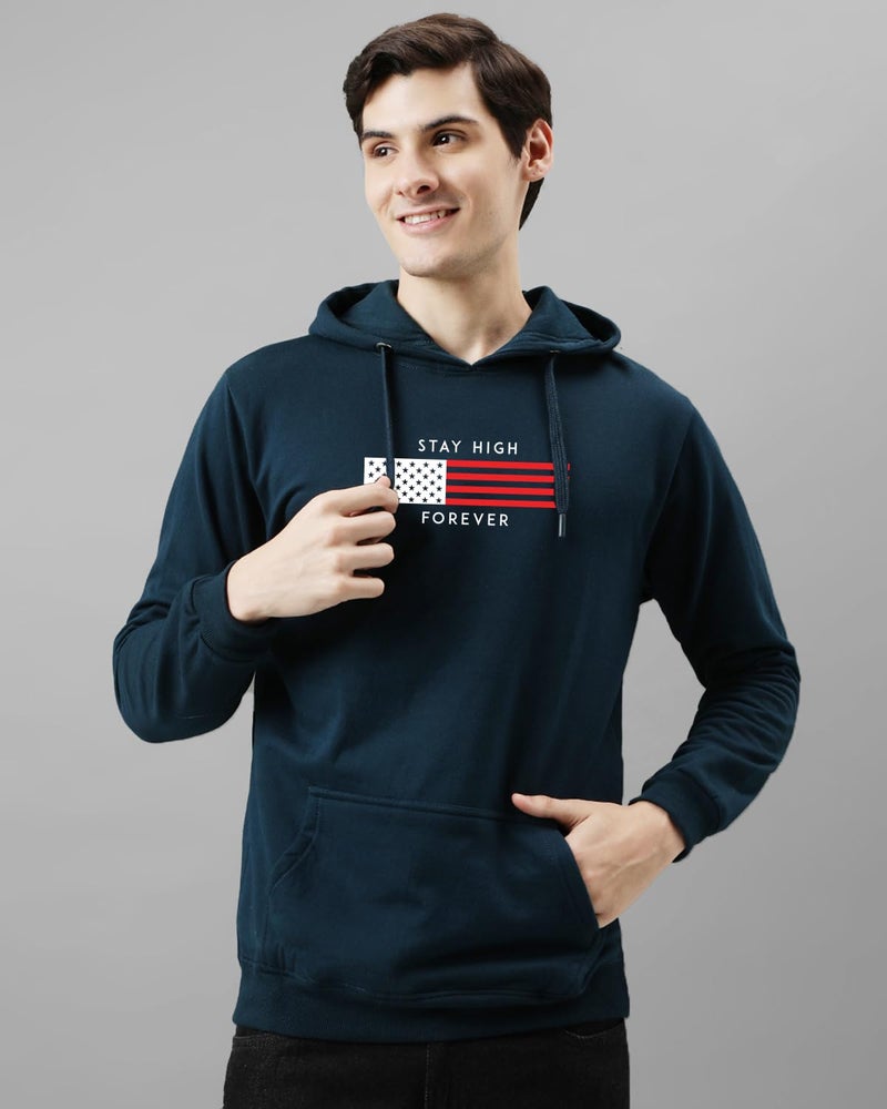 ADRO Men's Cotton Blend Neck Hooded Sweatshirt (H24-FLAG-SB_Teal - Image 3