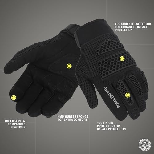 Royal Enfield Street Ace Riding Gloves | Air Mesh- optimum ventilation | Microsuede patch for grip | Poly Stretch fabric | Protection- TPR Knuckle protectors | BLACK 2XL - Image 4