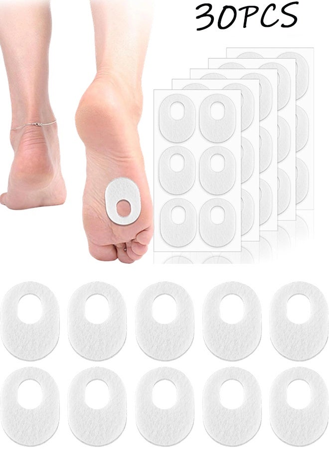 30 Pcs Soft Felt Callus & Corn Pads, Oval Adhesive Foot Cushions for Heel, Toes & Bottom of Foot, Pain Relief for Men & Women, White - Image 1