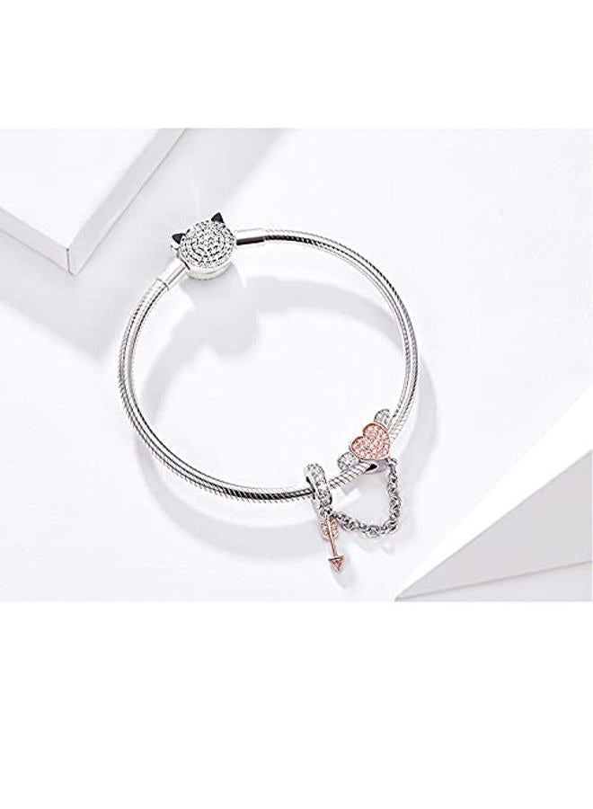 ARTCHARM Clasp Love Safety Chain Charm Authentic 925 Sterling Silver Heart Beads Fit European Style Bracelet, Silver, silver - Image 2