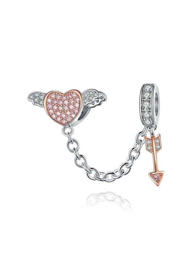 ARTCHARM Clasp Love Safety Chain Charm Authentic 925 Sterling Silver Heart Beads Fit European Style Bracelet, Silver, silver - Image 1