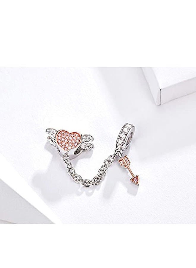ARTCHARM Clasp Love Safety Chain Charm Authentic 925 Sterling Silver Heart Beads Fit European Style Bracelet, Silver, silver - Image 3