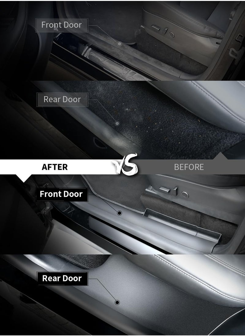 Excefore Tesla exterior modification accessories, Door Sill Protector for 2023 Tesla Model Y 5 Seater (Not fit 7 Seater) Matte TPE & ABS Front and Rear Door Entry Guard Scuff Plate Accessories Carpet Rear Sill  - Image 2
